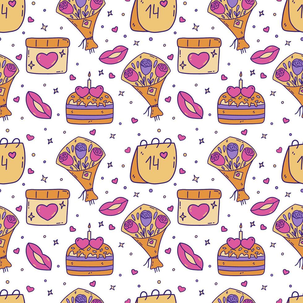 Seamless pattern with Valentines day elements. Vector