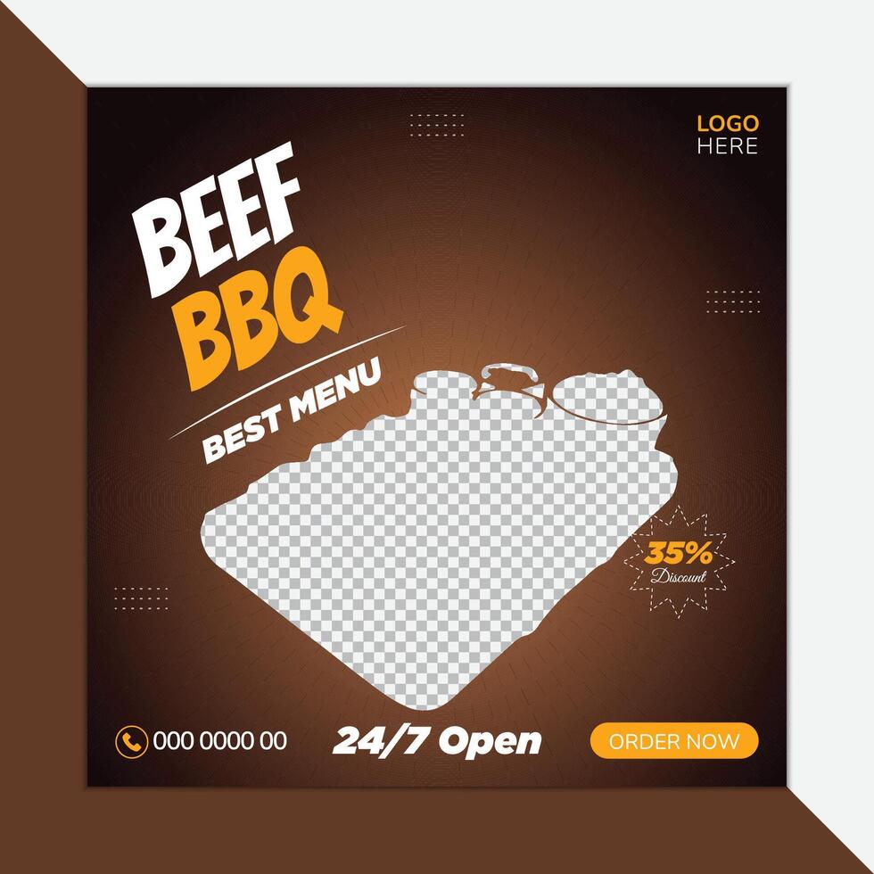 Bbq social media post and instagram banner design template for food business growth and promotion vector