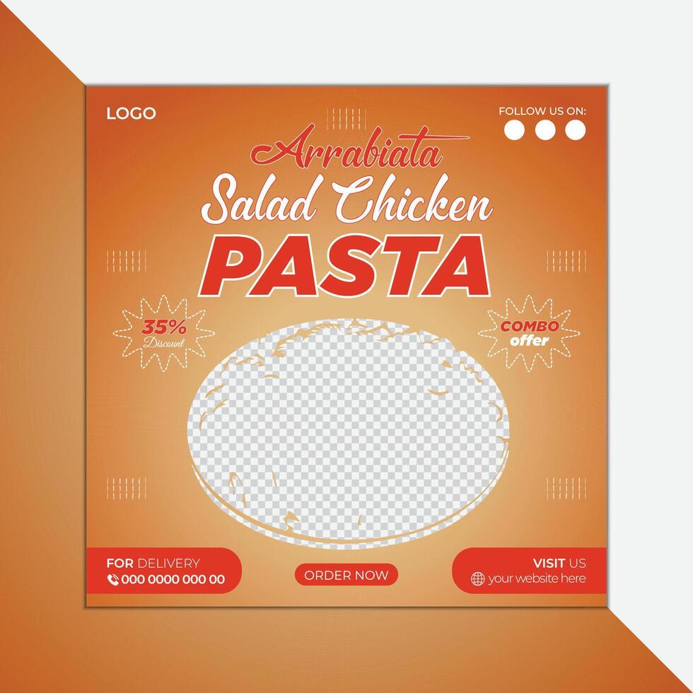 Pasta social media promotion and instagram banner post design template for fast food business growth vector