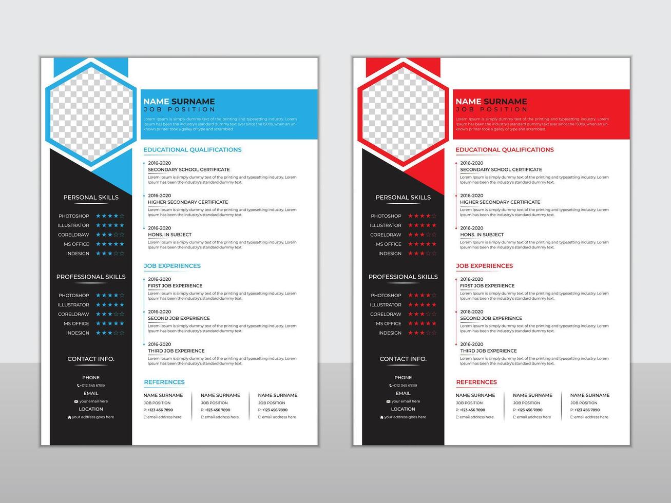 profesional moderno currículum o CV diseño para trabajo solicitud y personal detalles vector