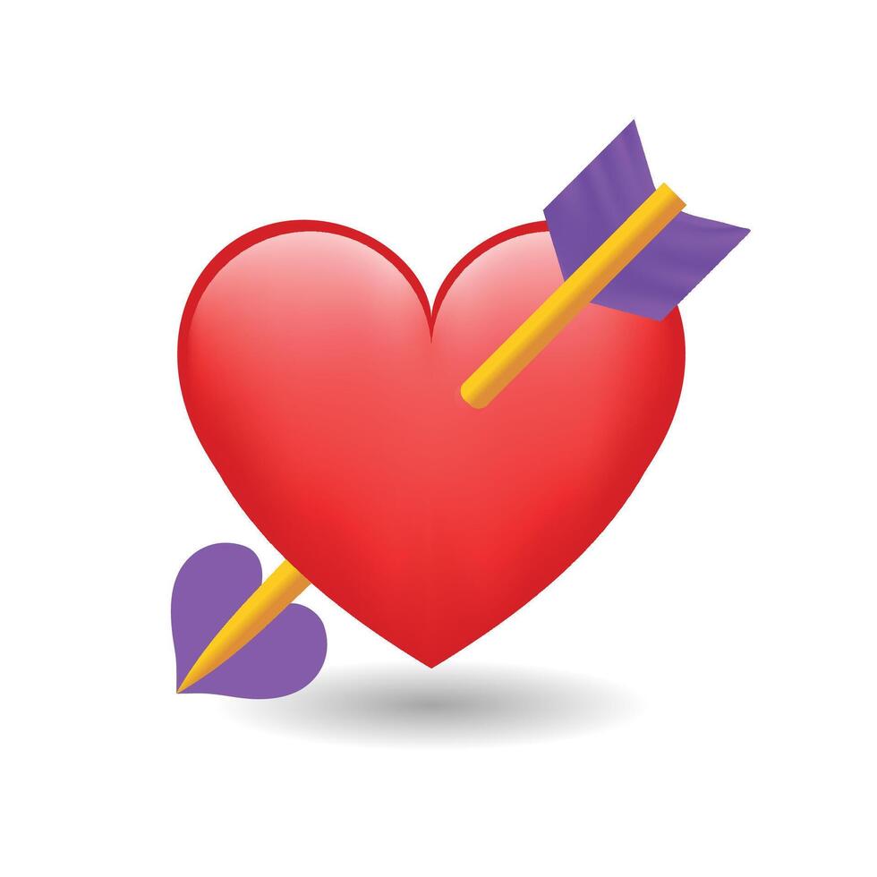 corazón y flecha emoji icono objeto símbolo degradado vector Arte diseño dibujos animados aislado en blanco antecedentes. corazón traspasado por un flecha. rojo romántico corazón con flecha.