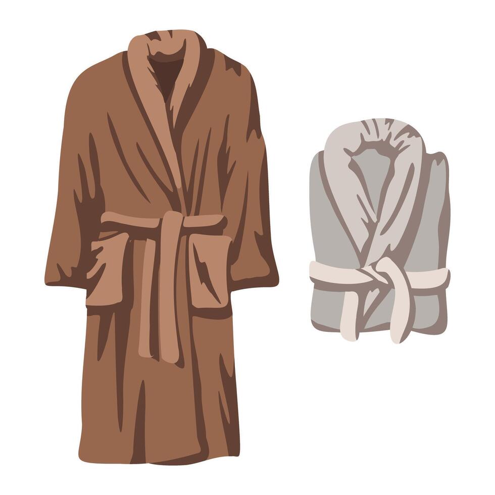 Bathrobe vector isolated on white background. Cartoon style blue bath robe set.