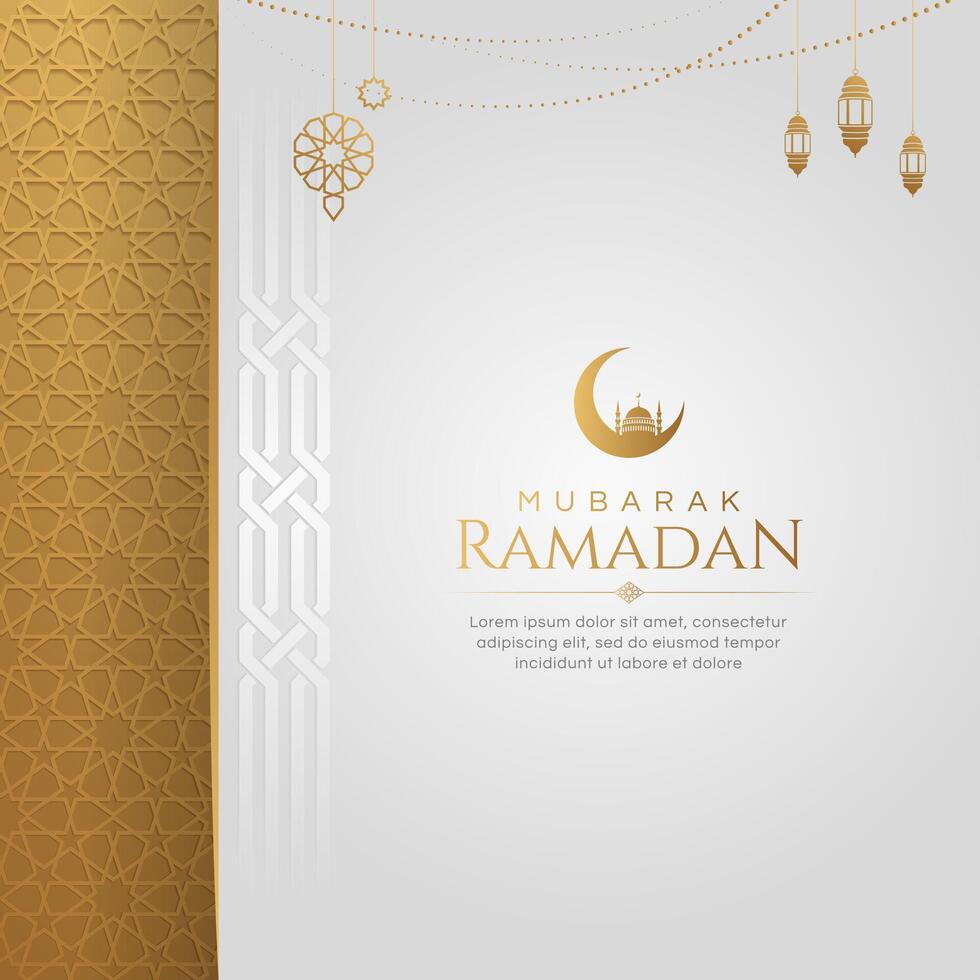 Ramadan Kareem Eid Mubarak Background Design Template with Golden Ornaments vector