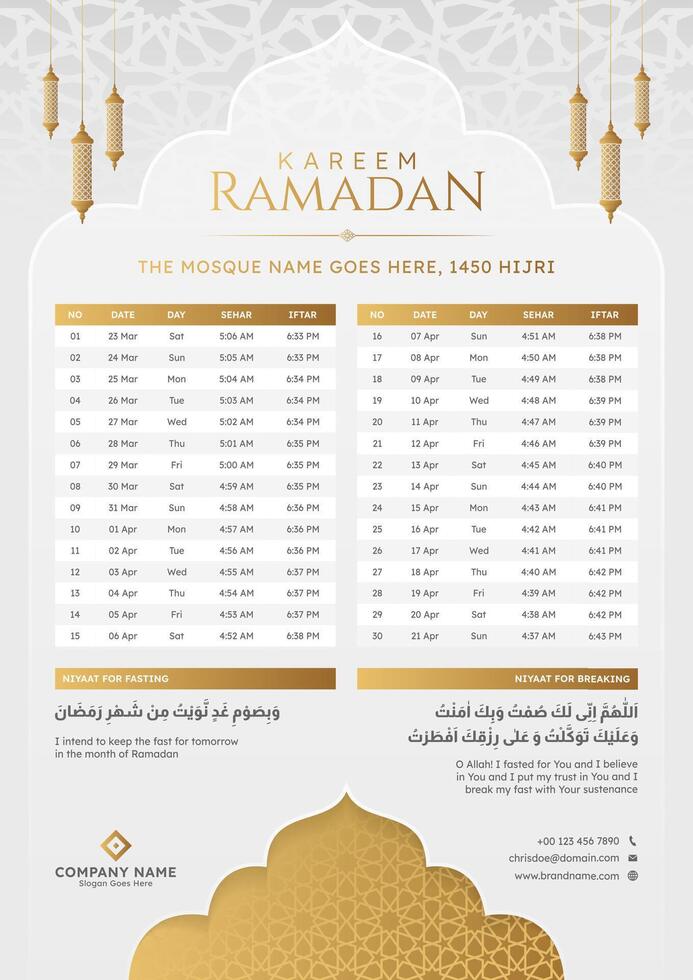 Ramadan Kareem Hijri Islamic Monthly Calendar Template Design 38497985
