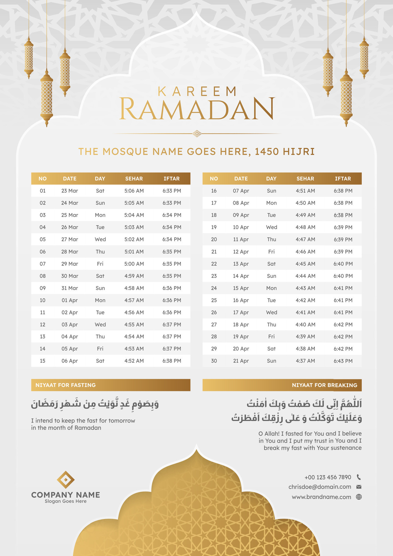 Ramadan Kareem Hijri Islamic Monthly Calendar Template Design 38497985