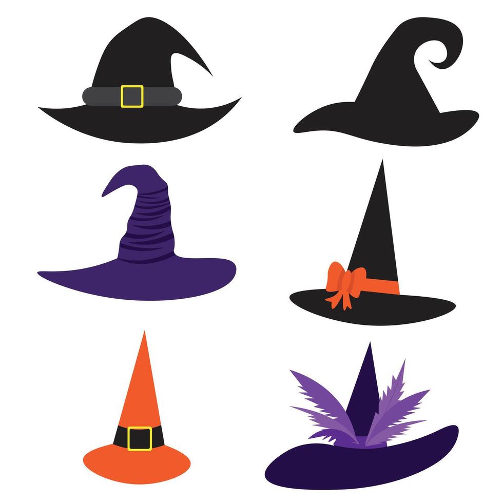 6 Halloween Witch Hats vector