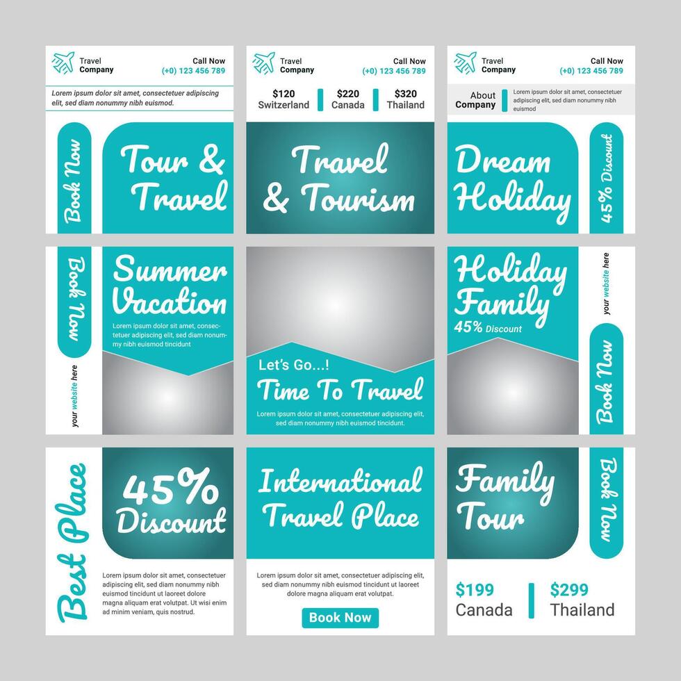 Travel sale social media banner post template design collection traveling flyer. vector