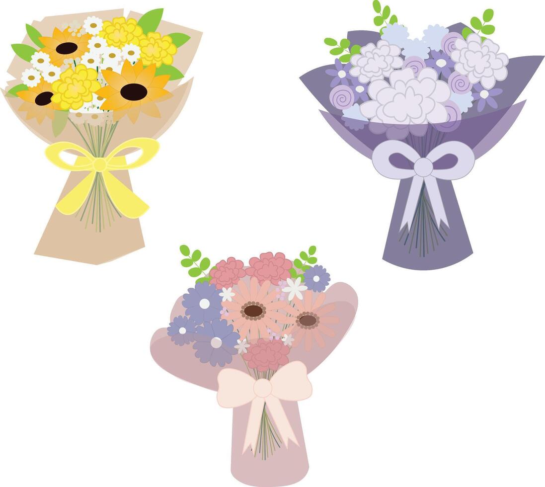 Cute 3 Flower Bouquets vector