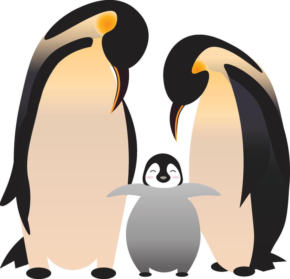 linda pingüino familia vector