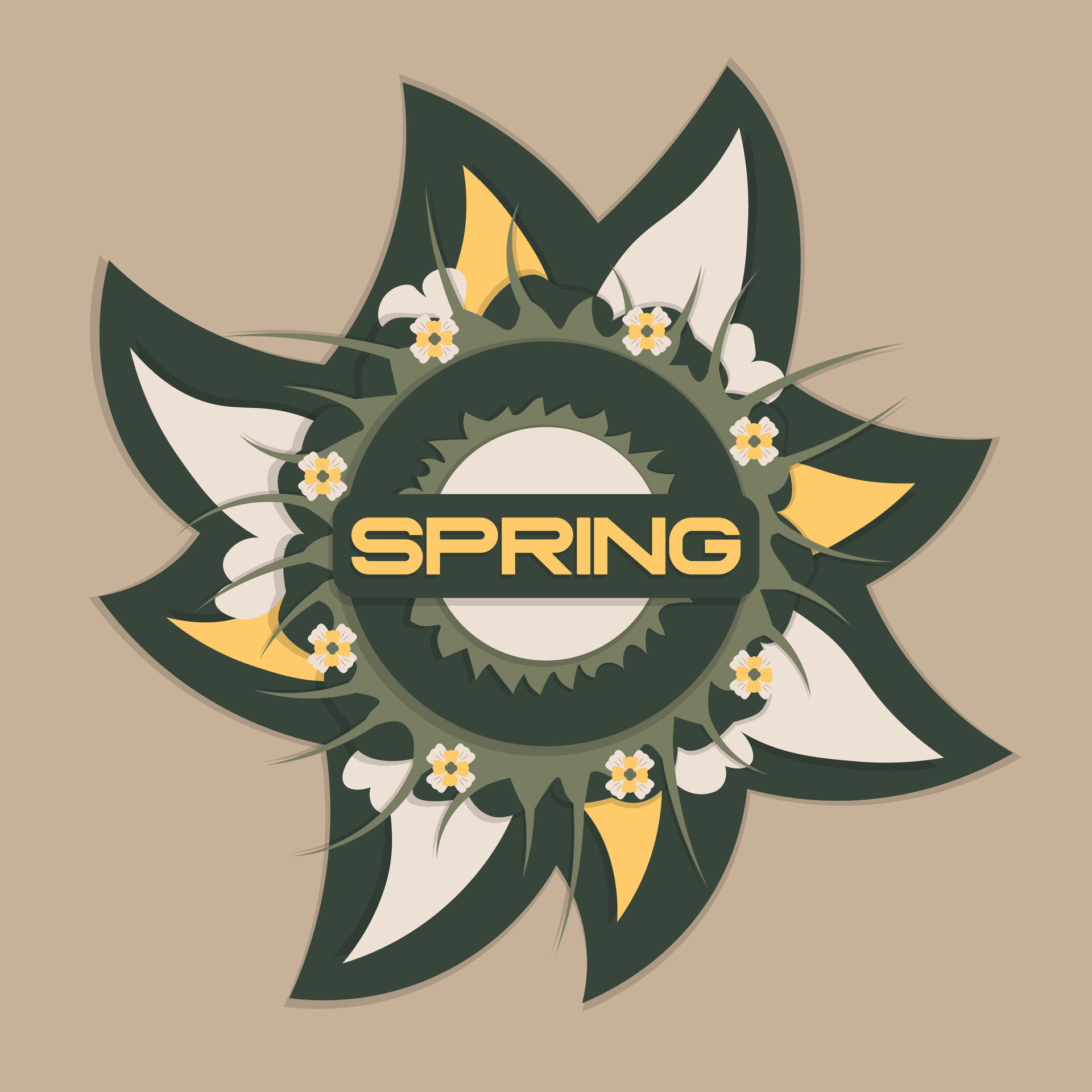 Badge spring lettering and colorful flowers on spring logo or emblem ...