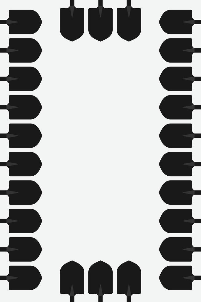 Shovel border silhouette. Digging gardening shovel tool frame vector