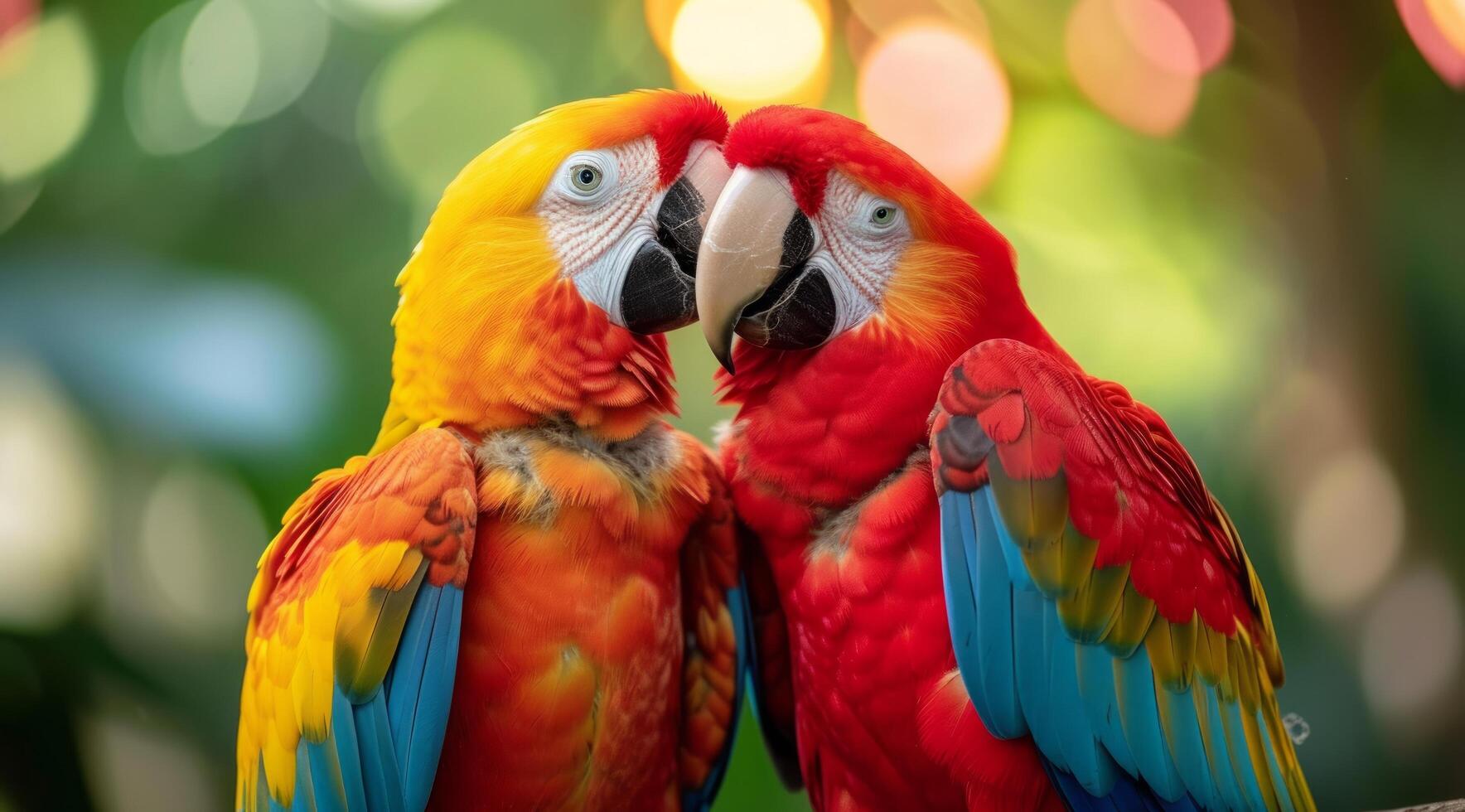 AI generated a pair of parrots kiss each other photo