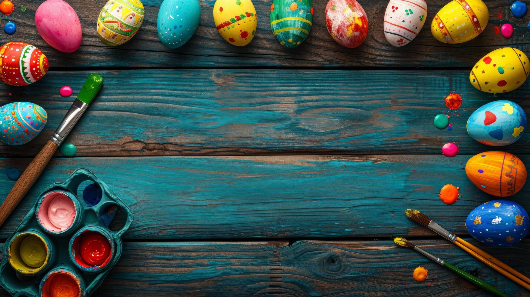 ai generado un Pascua de Resurrección huevo pintura estación dónde creatividad florece y recuerdos son hecho foto