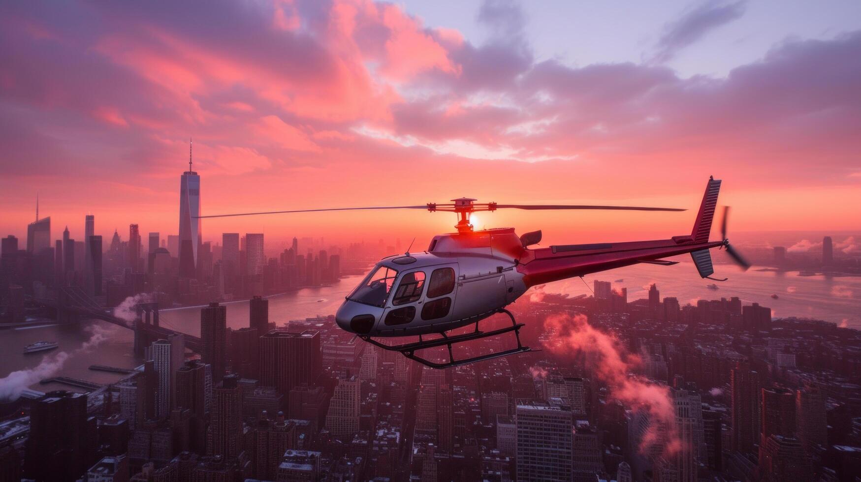AI generated The helicopter is prized for the helicopter's purpose at high altitude in city photo