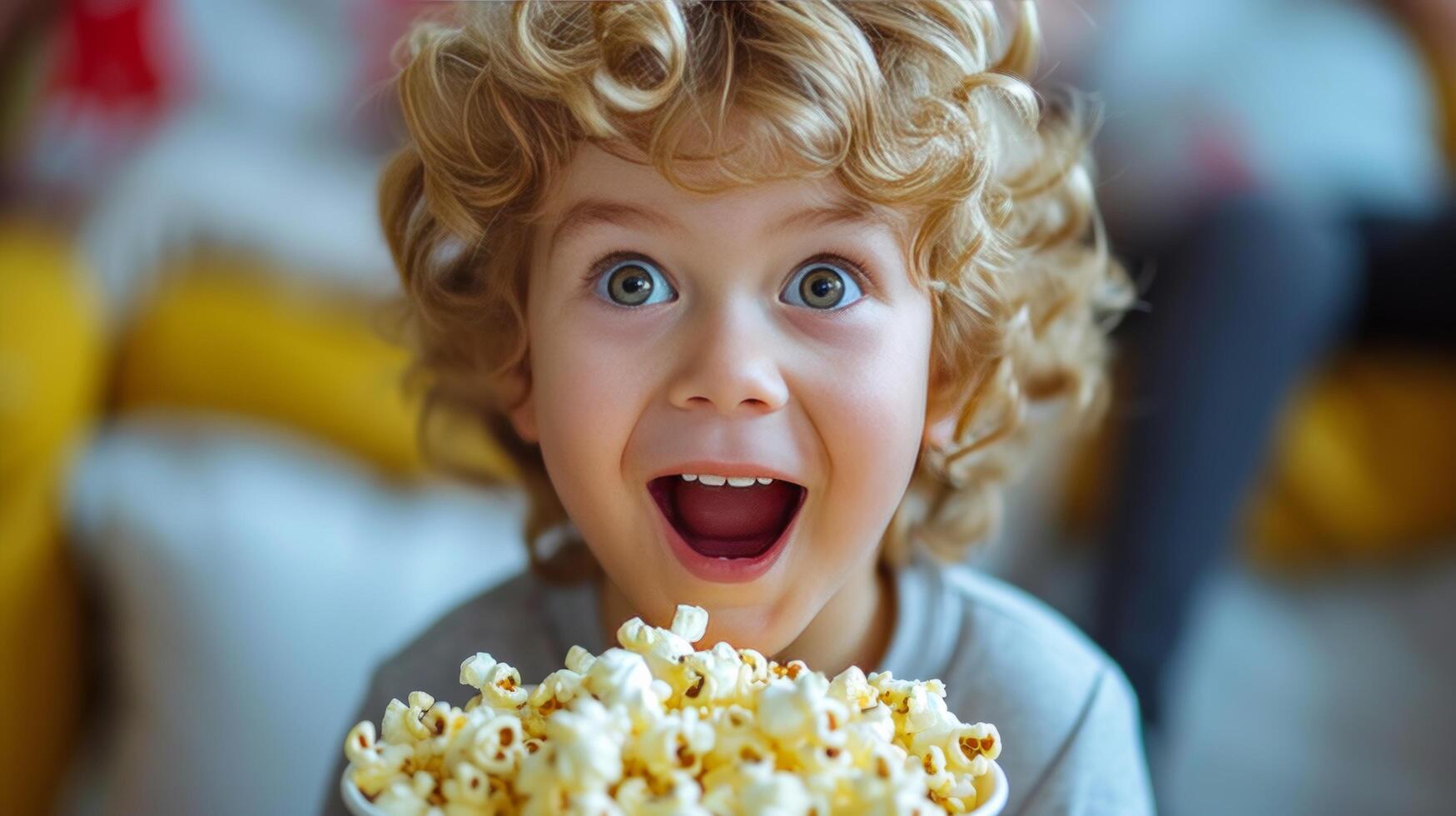 ai generado el chico comió un Cubeta de palomitas de maiz y eso estaba Rasgado dentro pequeño piezas foto