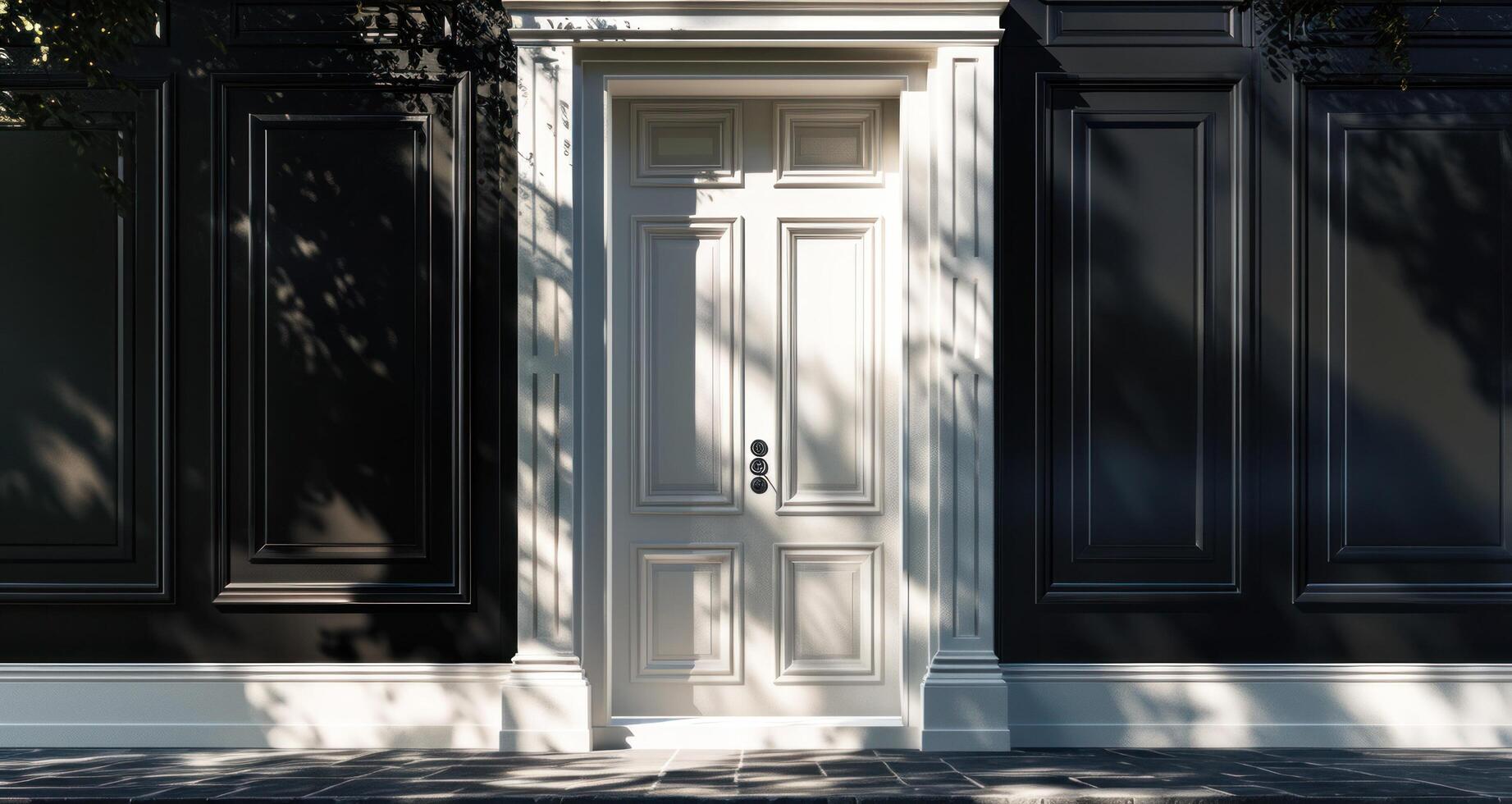 AI generated white front doors and black door surrounds photo