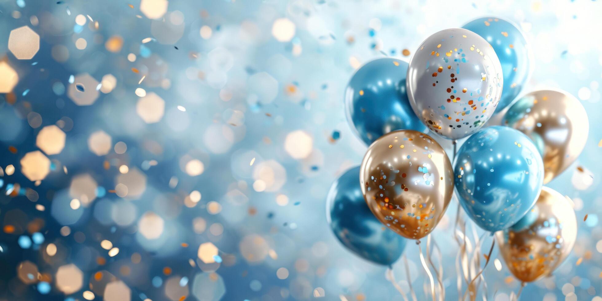 AI generated confetti balloons are on a silver and gold background photo