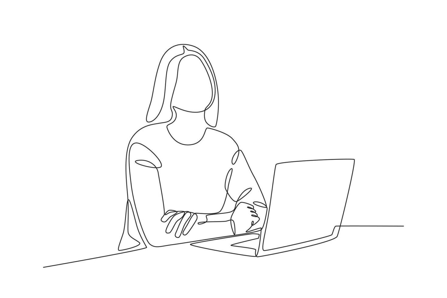 A woman is facing a laptop vector