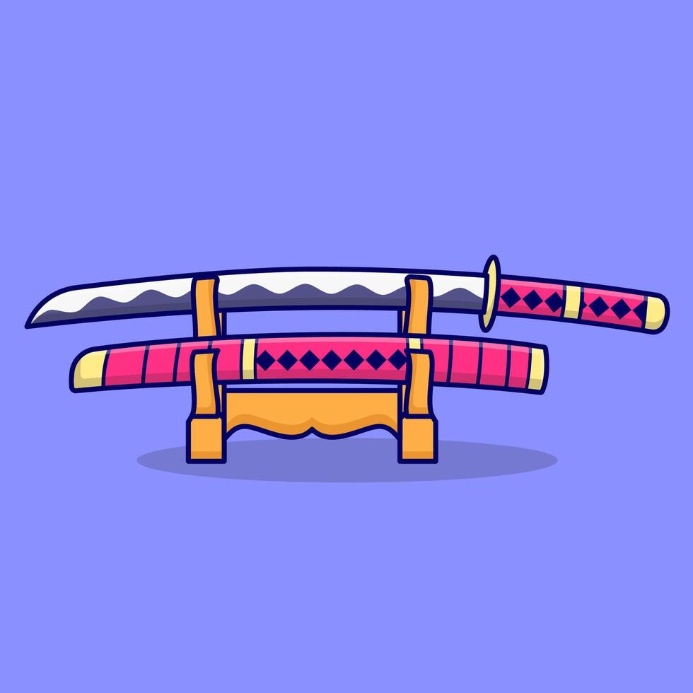 free vector cute cartoon katana sword art design, vector illustration