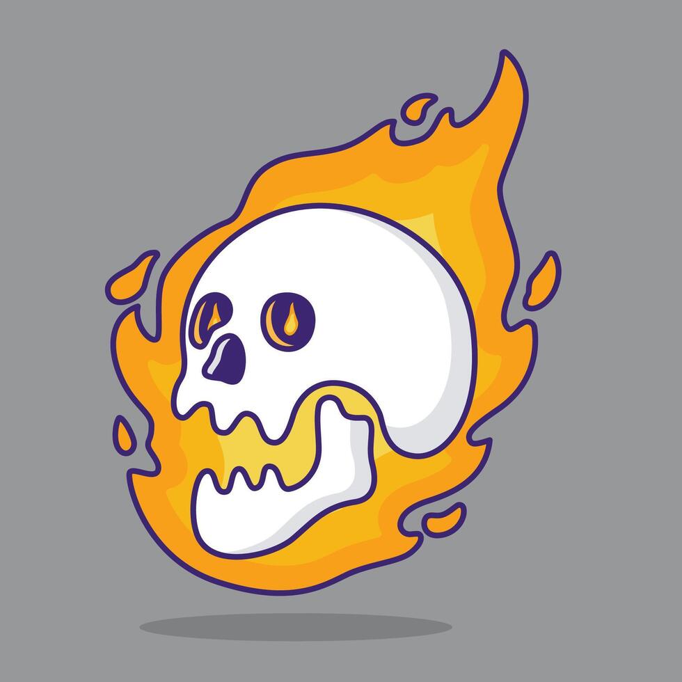 free vector cartoon skull with fire art design, vector illustration