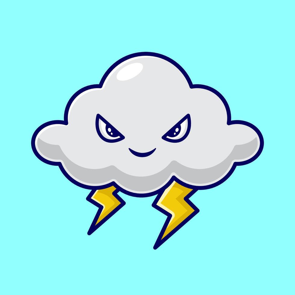 free vector cartoon cloud with thunder art design, vector icon mascot logo