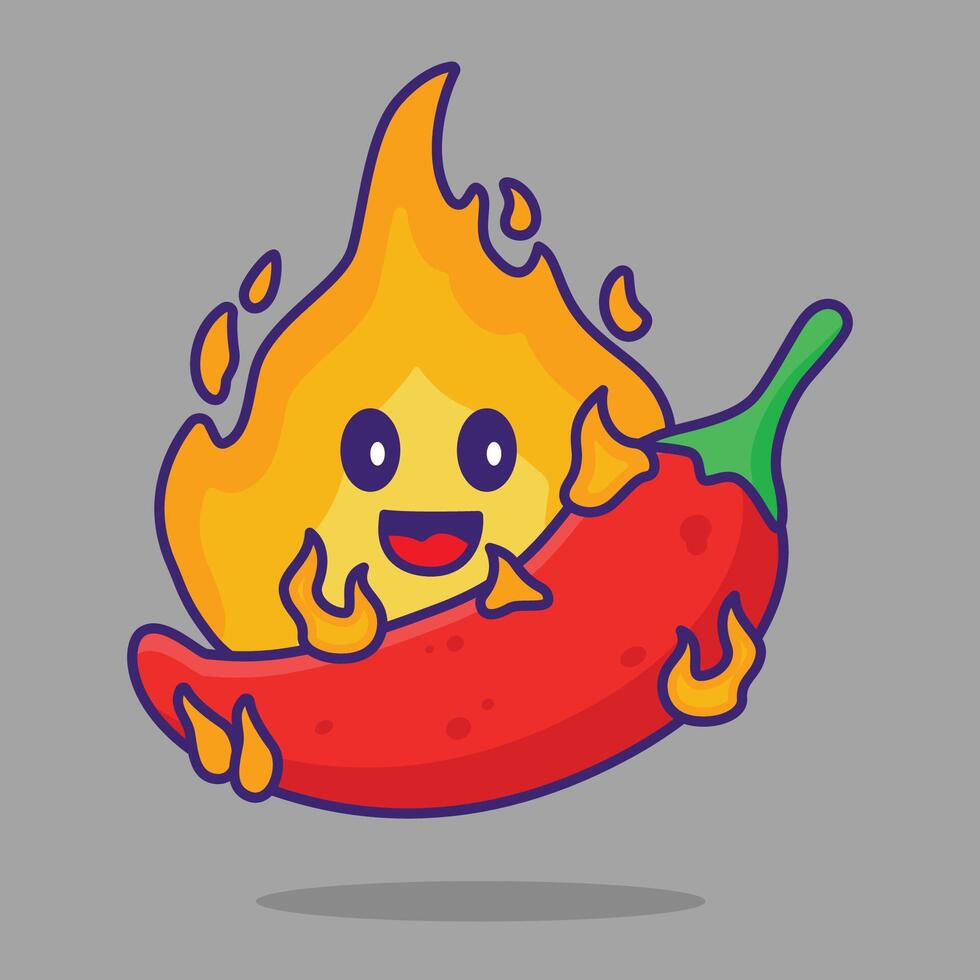 free vector cartoon hot chili with fire art design, vector illustration