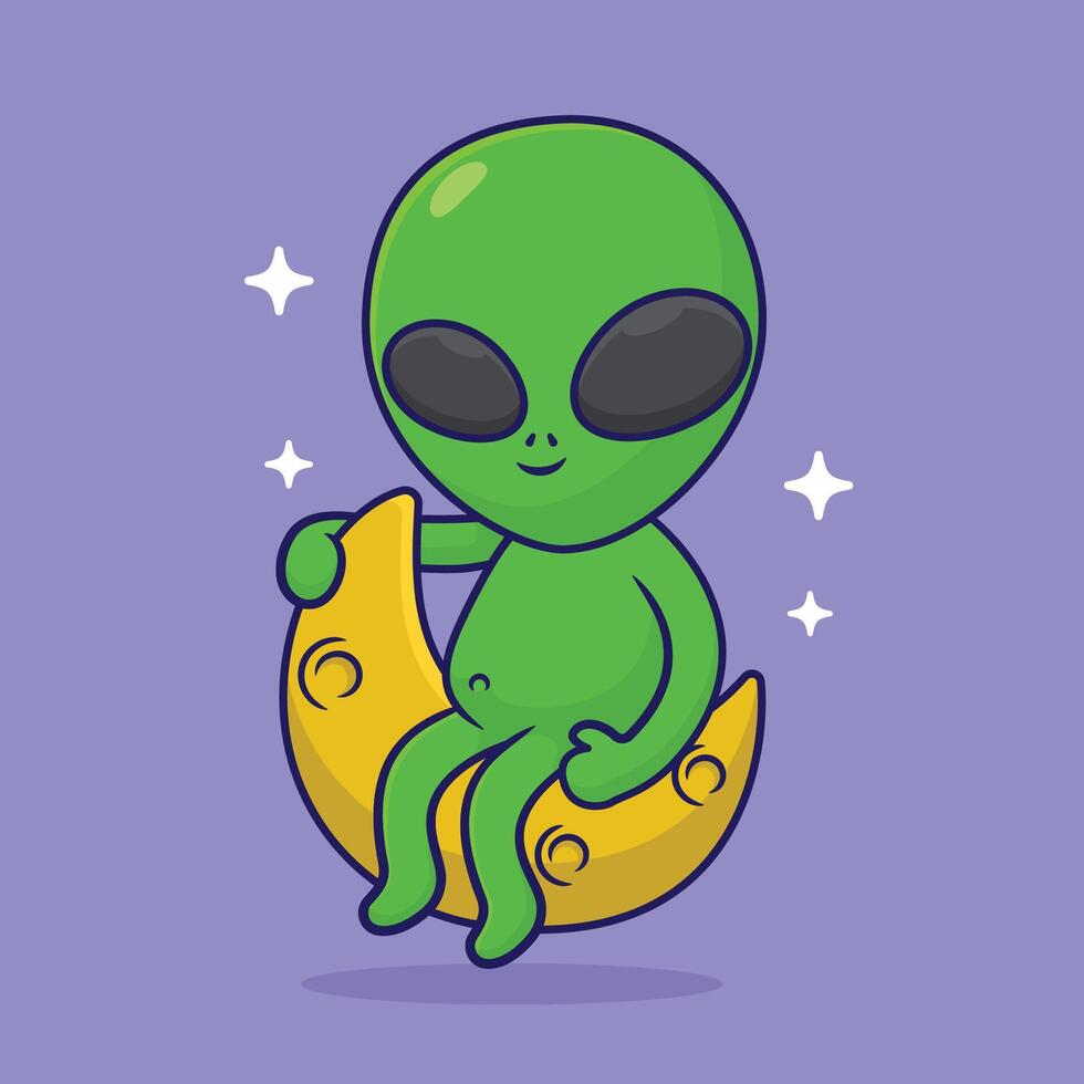 free vector cartoon alien siting on the moon art design