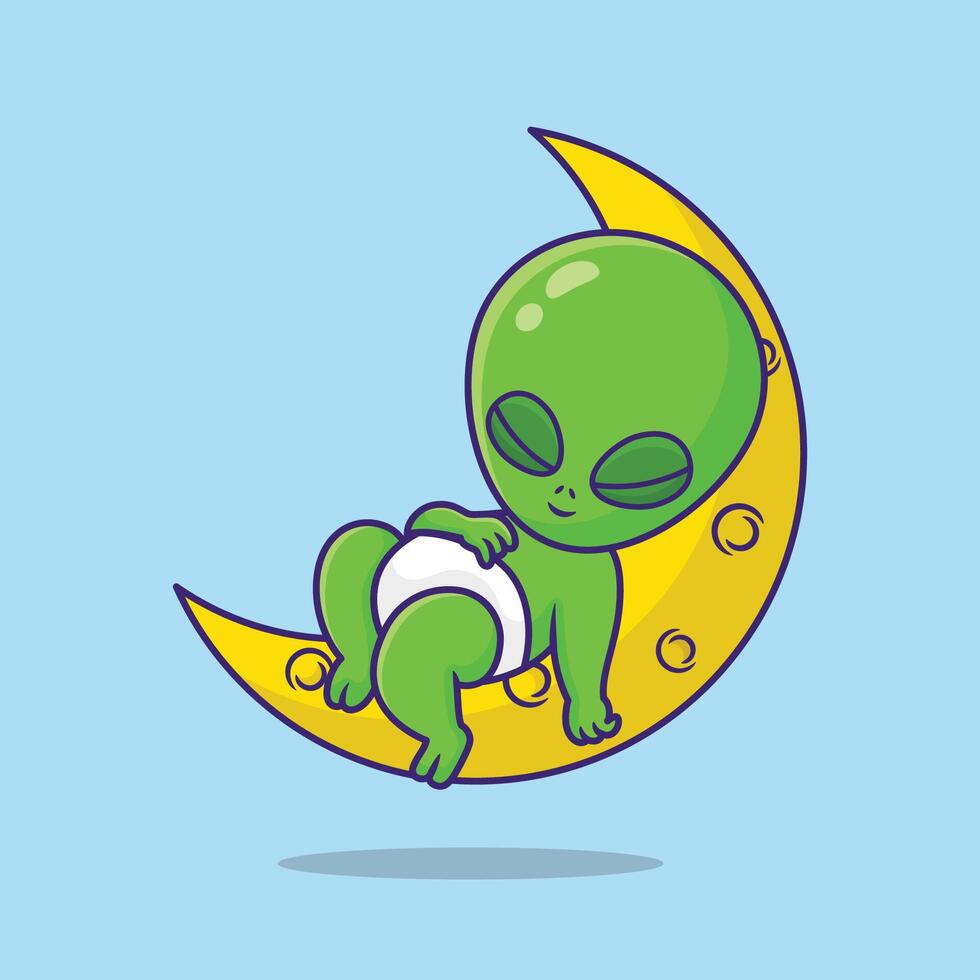 free vector cartoon baby alien sleeping on the moon art design