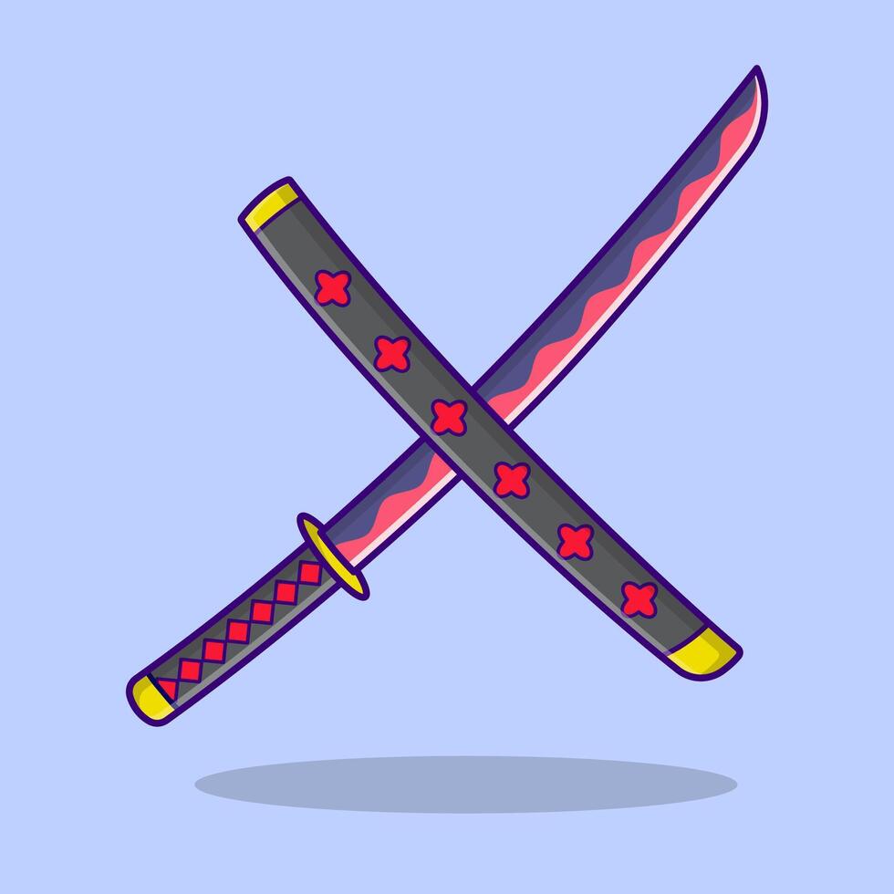 free vector cute cartoon katana sword art design, vector illustration