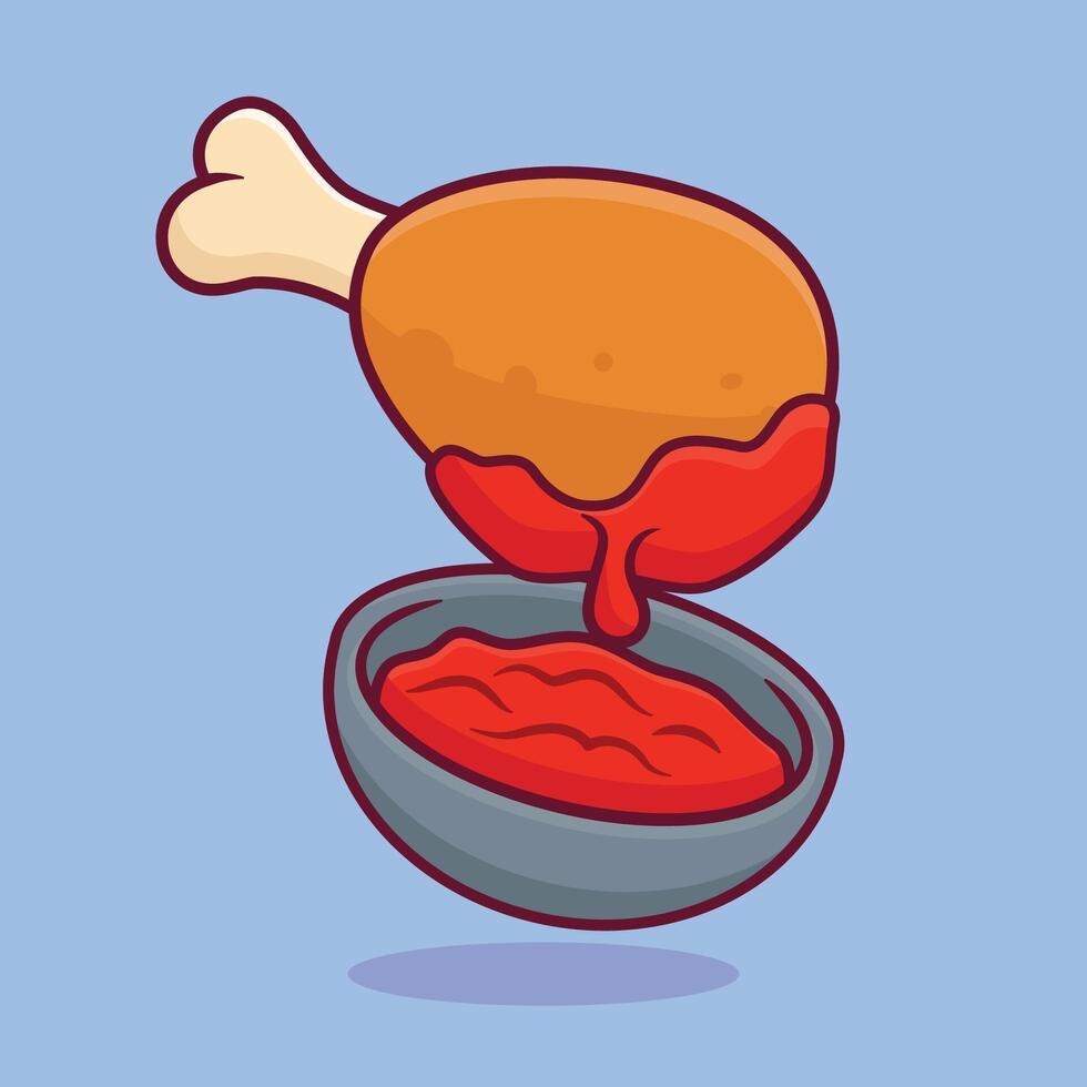 free vector cartoon chicken stick with sauce art design