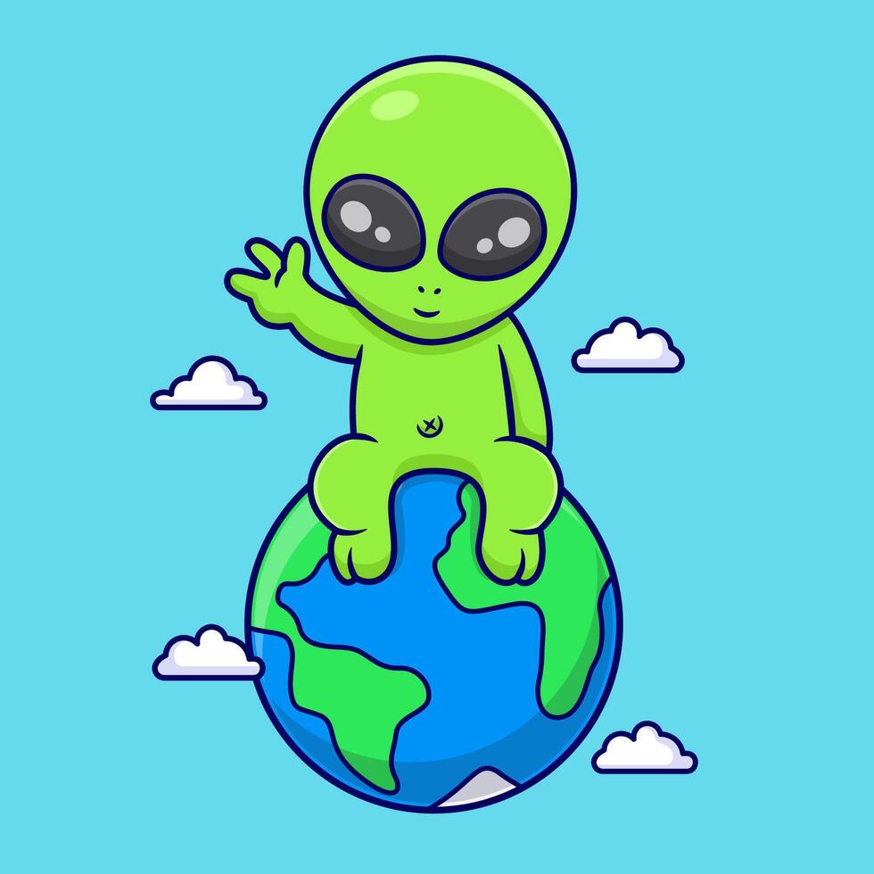 free vector cartoon alien say hello on the earth art design