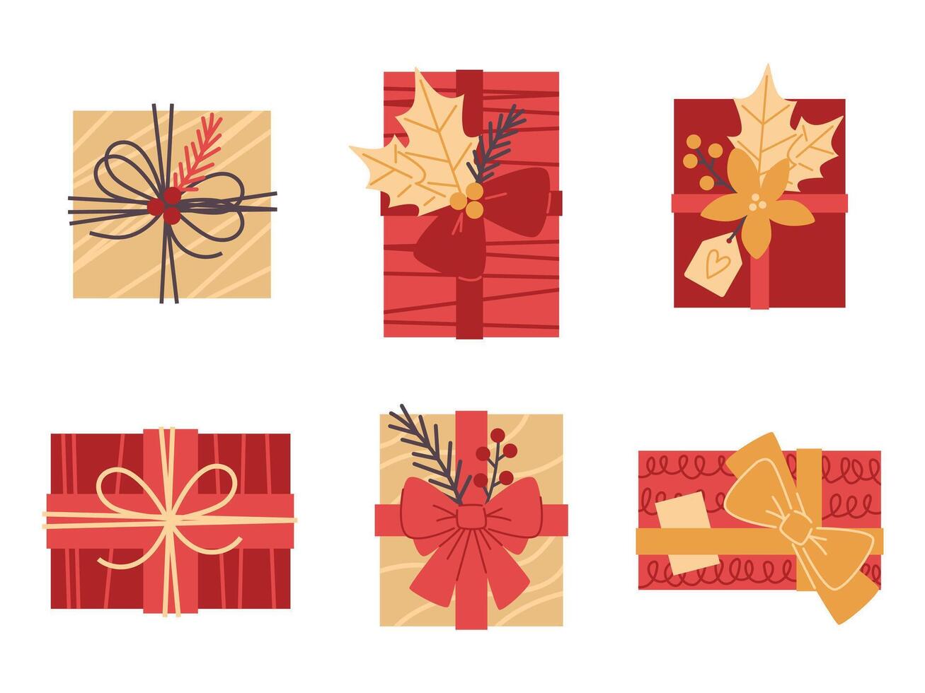 set of christmas gift boxes vector