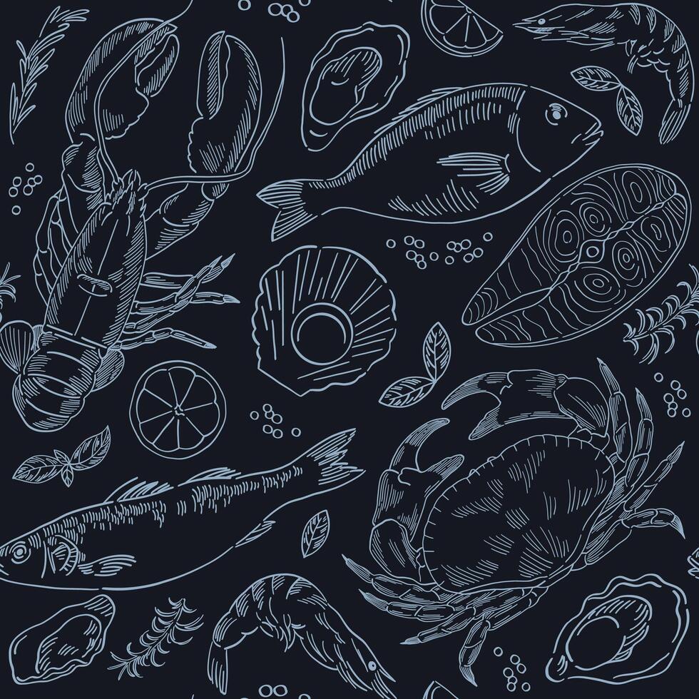 pattern line art seafood illustration vector