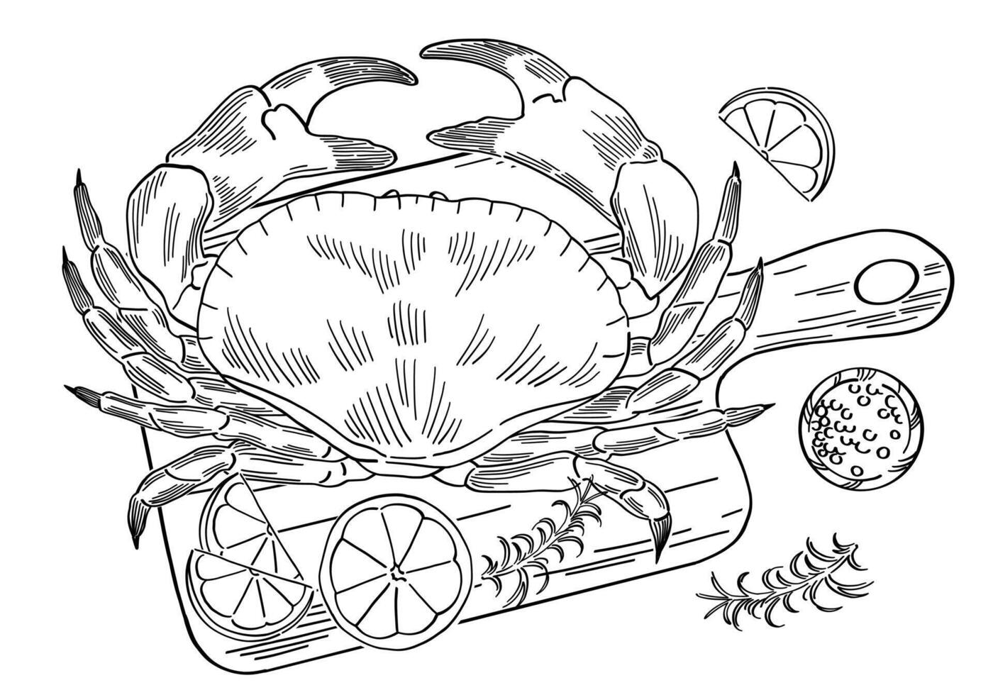 line art illustration of crab lemons vector