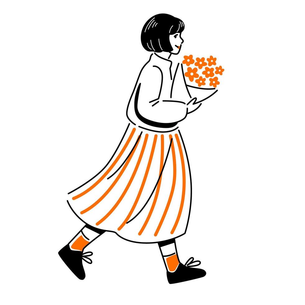 illustration of woman with bouquet vector