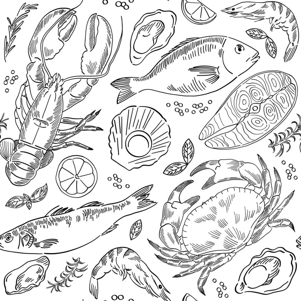 pattern line art seafood illustration vector