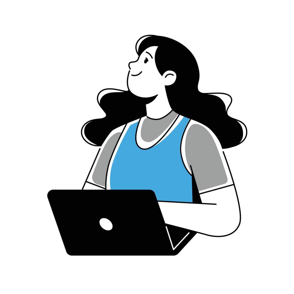 illustration of woman with laptop vector