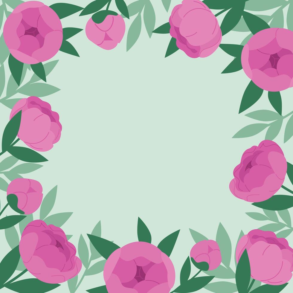 frame of pink peonies for card and invitation designs vector