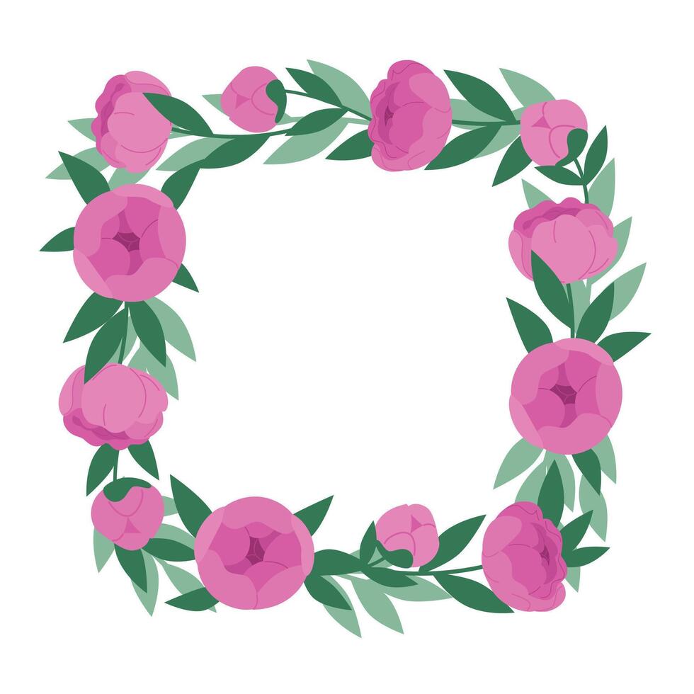 frame of pink peonies for card and invitation designs vector