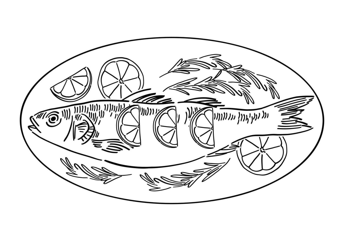 line art illustration of fish meal vector