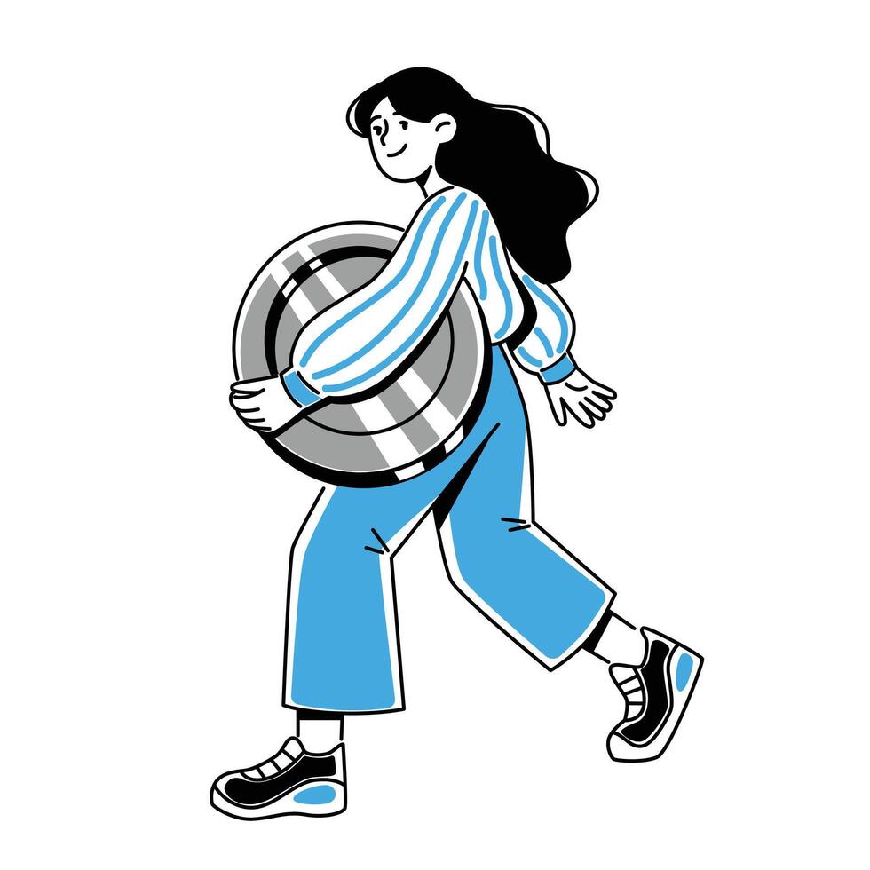 flat style girl walking with coin vector