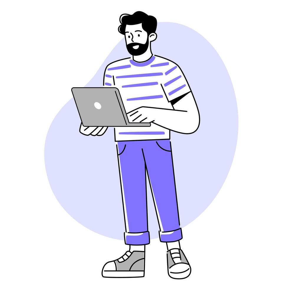 illustration of freelancer man with laptop vector