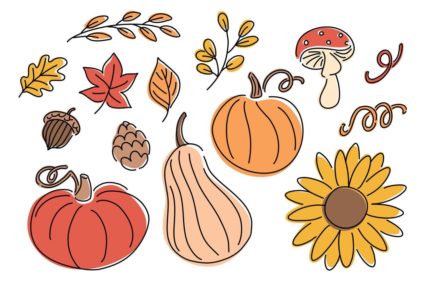 set of pumpkin and autumn leaves vector