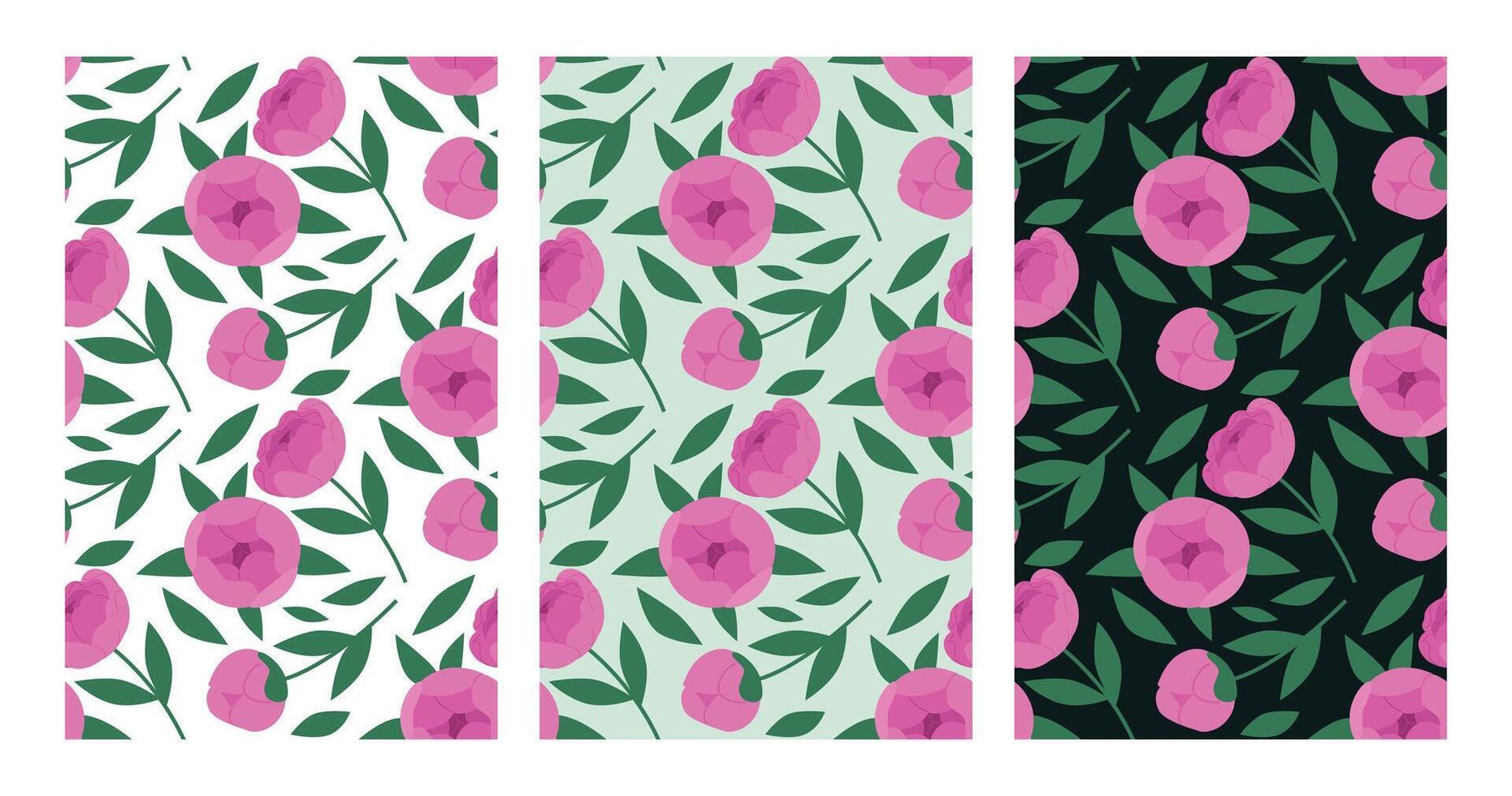 set of floral patterns white, green, black backgrounds vector