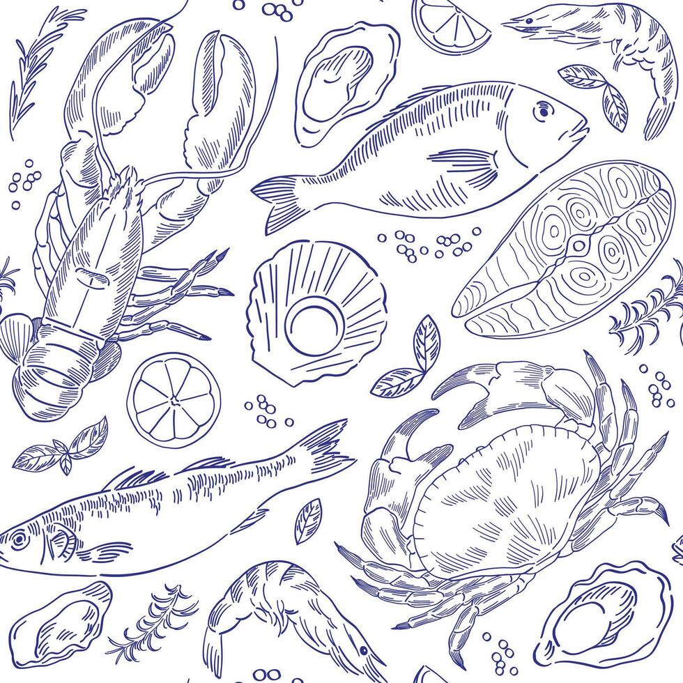 pattern line art seafood illustration vector