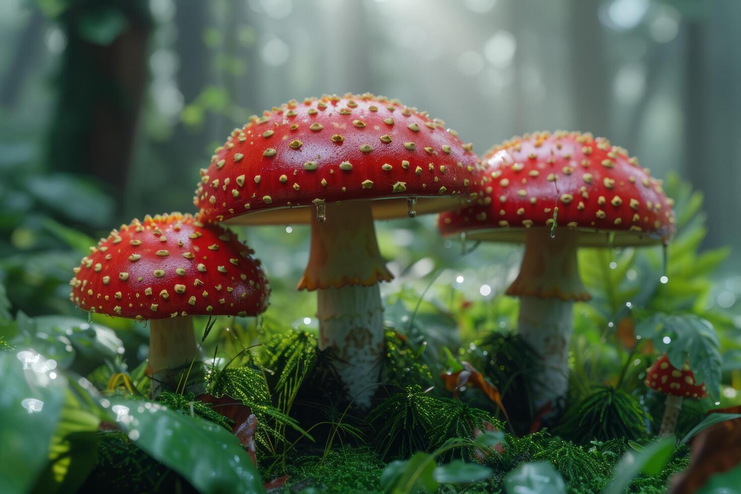 AI generated these red mushrooms in the forest are the perfect mushroom for this article photo