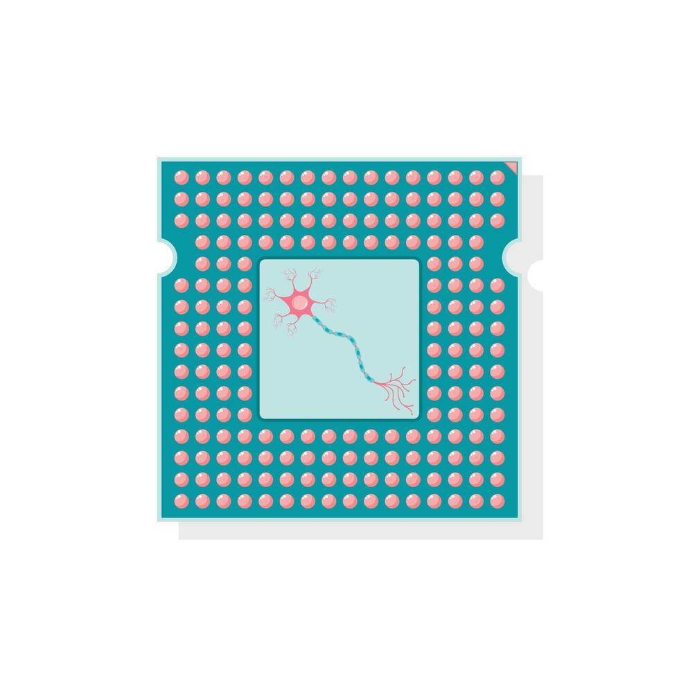 Artificial Intelligence AI microchip with a neuron controlling the central processing isolated icon vector