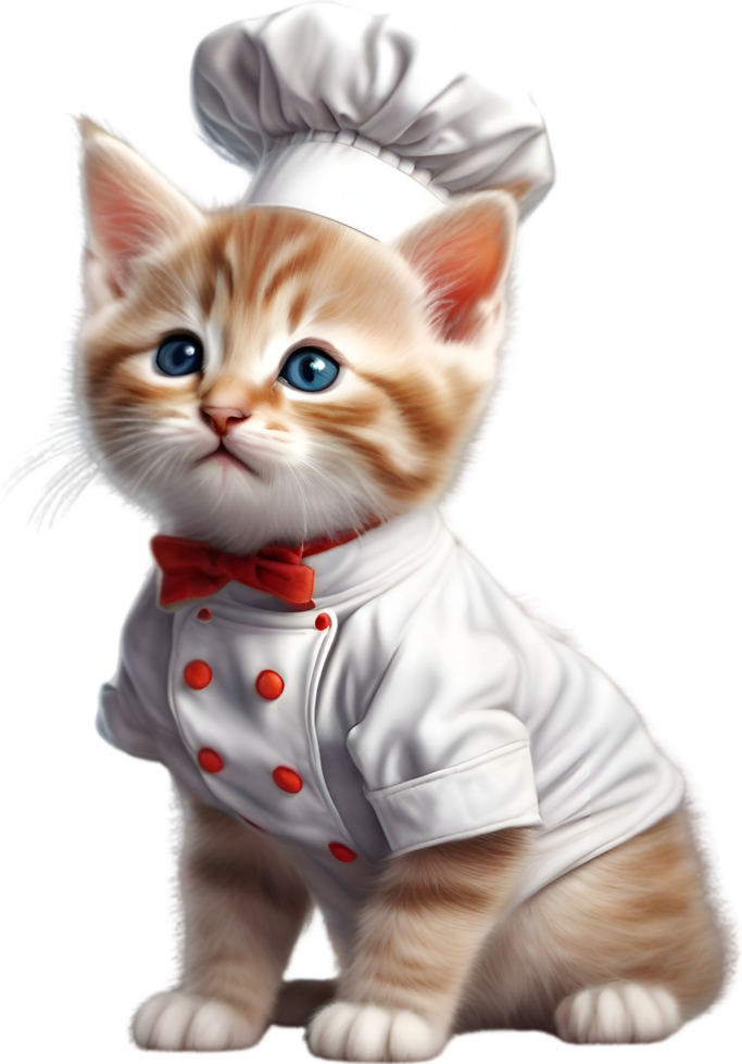 AI generated A cute kitten in a Chef uniform png