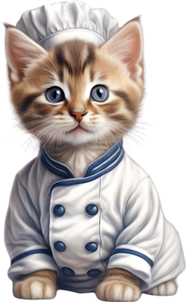 AI generated A cute kitten in a Chef uniform png