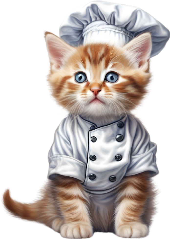 AI generated A cute kitten in a Chef uniform png